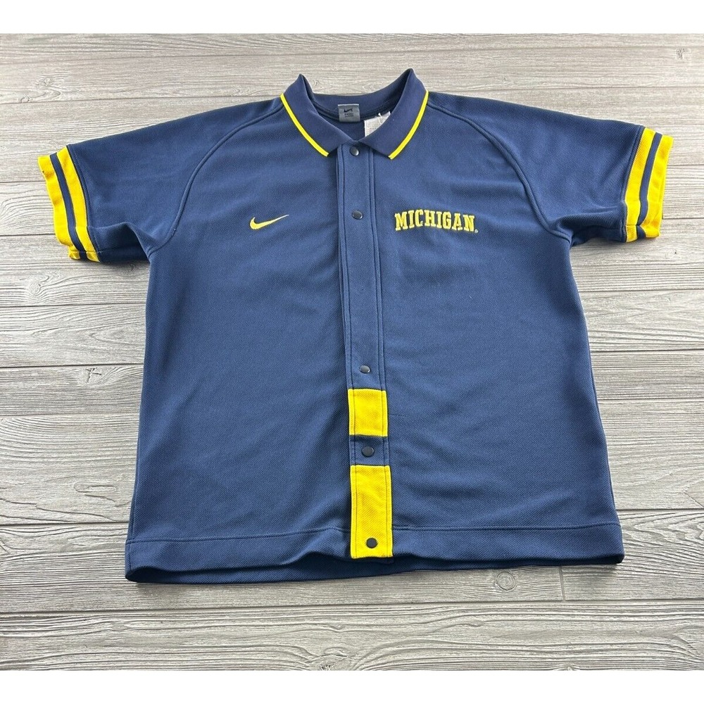 Nike Team Mens Blue Michigan Wolverines Snap Button Up S/S Knit Jersey Sz XL